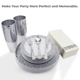 VOGREX 175pcs Disposable Dinnerware Dining set for 25 People in Silver - thumbnail 4