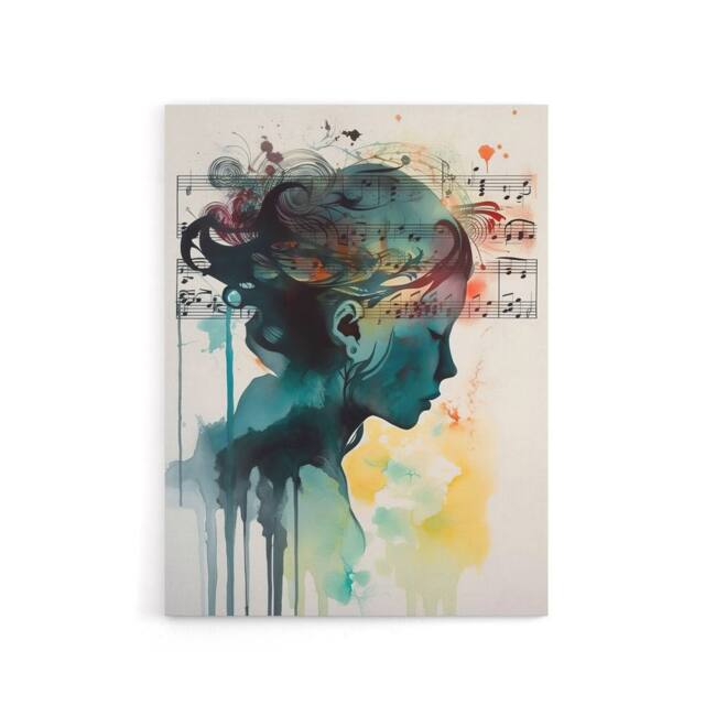 "Artery8 Woman Watercolour Portrait With Music Notes Canvas Wall Art Print - Size: W18"" x H24""" - image 1