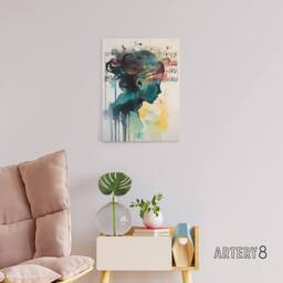"Artery8 Woman Watercolour Portrait With Music Notes Canvas Wall Art Print - Size: W18"" x H24""" - thumbnail 3