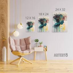 "Artery8 Woman Watercolour Portrait With Music Notes Canvas Wall Art Print - Size: W18"" x H24""" - thumbnail 4