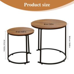 Alivio Set of 2 Round Nesting Coffee Table, Modern Side Tables for Bedroom, Living Room, Balcony in Brown - thumbnail 4