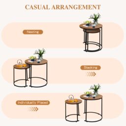 Alivio Set of 2 Round Nesting Coffee Table, Modern Side Tables for Bedroom, Living Room, Balcony in Brown - thumbnail 5