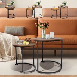 Alivio Set of 2 Round Nesting Coffee Table, Modern Side Tables for Bedroom, Living Room, Balcony in Brown - thumbnail 7