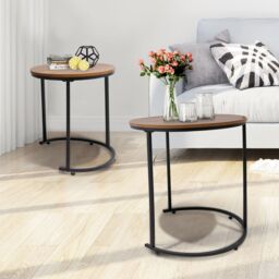 Alivio Set of 2 Round Nesting Coffee Table, Modern Side Tables for Bedroom, Living Room, Balcony in Brown - thumbnail 6