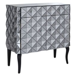 Orsina Contemporary Silver Finish Cabinet, Geometric Design Storage Cabinet For Kitchen, Sideboard Wooden Cabinet - thumbnail 2