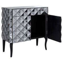 Orsina Contemporary Silver Finish Cabinet, Geometric Design Storage Cabinet For Kitchen, Sideboard Wooden Cabinet - thumbnail 5