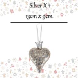 VFM e-Store Christmas Hanging Heart Decoration 13cm x 9cm Silver X 1 - Size: 13 cm x 9 cm - thumbnail 2