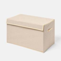 OHS Plain Foldable Fabric Storage Box Toy Organiser with Lid in Natural - Size: Large - thumbnail 2