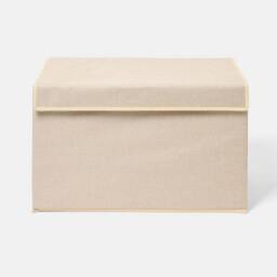 OHS Plain Foldable Fabric Storage Box Toy Organiser with Lid in Natural - Size: Large - thumbnail 3
