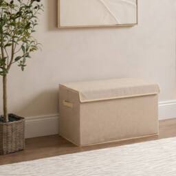 OHS Plain Foldable Fabric Storage Box Toy Organiser with Lid in Natural - Size: Large