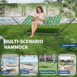 London Boutique Double Hammock w/ Stand & Pillow 2 Person Hammock Bed w/ Removable Pad in Green - thumbnail 7
