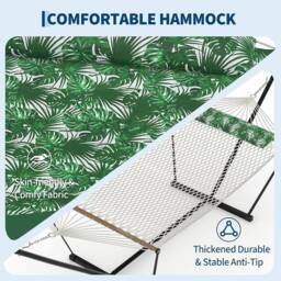 London Boutique Double Hammock w/ Stand & Pillow 2 Person Hammock Bed w/ Removable Pad in Green - thumbnail 4
