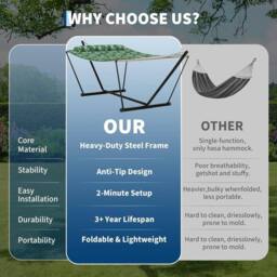 London Boutique Double Hammock w/ Stand & Pillow 2 Person Hammock Bed w/ Removable Pad in Green - thumbnail 2