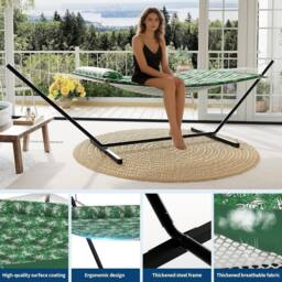 London Boutique Double Hammock w/ Stand & Pillow 2 Person Hammock Bed w/ Removable Pad in Green - thumbnail 3