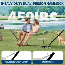 London Boutique Double Hammock w/ Stand & Pillow 2 Person Hammock Bed w/ Removable Pad in Green - thumbnail 6