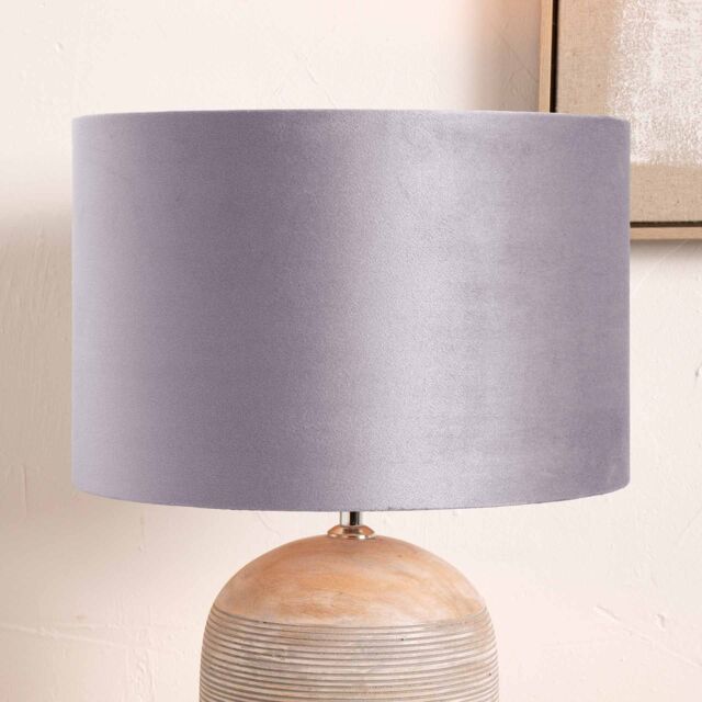 Ruma Light Grey Velvet Cylinder Shade for Table Lamps & Floor Lamps - Size: 14 inches - image 1
