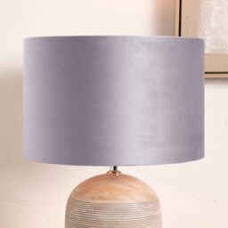 Ruma Light Grey Velvet Cylinder Shade for Table Lamps & Floor Lamps - Size: 14 inches - thumbnail 1