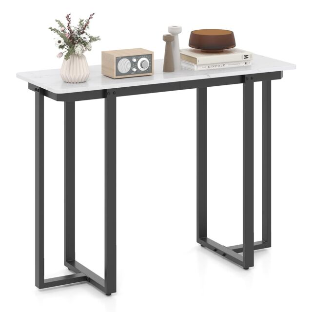 Gymax Console Table Modern Faux Marble Entryway Table Metal Frame in Black - image 1