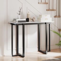 Gymax Console Table Modern Faux Marble Entryway Table Metal Frame in Black - thumbnail 6