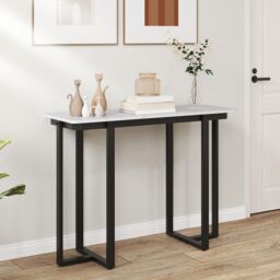 Gymax Console Table Modern Faux Marble Entryway Table Metal Frame in Black - thumbnail 3