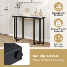 Gymax Console Table Modern Faux Marble Entryway Table Metal Frame in Black - thumbnail 7