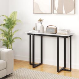 Gymax Console Table Modern Faux Marble Entryway Table Metal Frame in Black - thumbnail 4