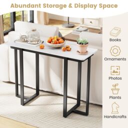 Gymax Console Table Modern Faux Marble Entryway Table Metal Frame in Black - thumbnail 8