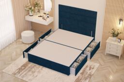 Somnior Chambery Divan Bed Frame 4 Draw with Floor Standing Headboard Velvet in Navy - Size: King - thumbnail 3
