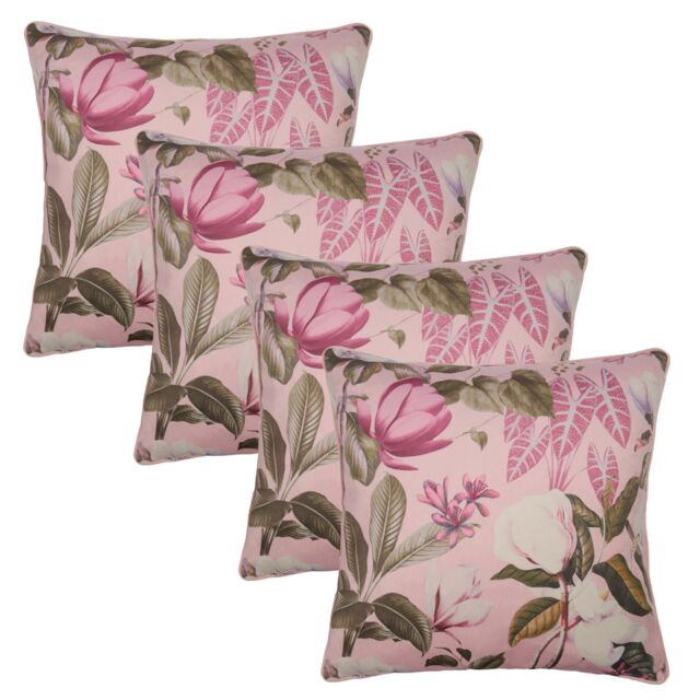 OHS 4 Pack Printed Floral Cushion Covers Home Decor Set in Pink - Size: 45 cm x 45 cm