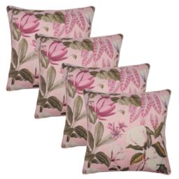 OHS 4 Pack Printed Floral Cushion Covers Home Decor Set in Pink - Size: 45 cm x 45 cm