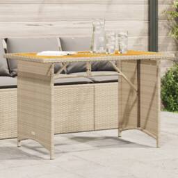 Berkfield Home Garden Table with Wooden Top Beige 110x68x70 cm Poly Rattan - Size: 110 x 68 x 70 cm - thumbnail 2