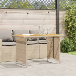 Berkfield Home Garden Table with Wooden Top Beige 110x68x70 cm Poly Rattan - Size: 110 x 68 x 70 cm - thumbnail 1