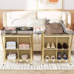 Huhote Metal Luggage Rack with Storage Shelf Suitcase stand Home 2 Set in Gold - thumbnail 1