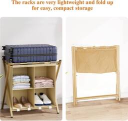 Huhote Metal Luggage Rack with Storage Shelf Suitcase stand Home 2 Set in Gold - thumbnail 6