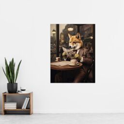 "Artery8 Shiba Inu Coffee Shop Cafe Reading Newspaper Formal Dress Extra Large XL Unframed Wall Art Poster Print - Size: W24"" x H32""" - thumbnail 4
