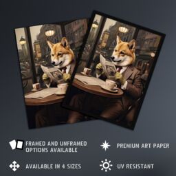 "Artery8 Shiba Inu Coffee Shop Cafe Reading Newspaper Formal Dress Extra Large XL Unframed Wall Art Poster Print - Size: W24"" x H32""" - thumbnail 2