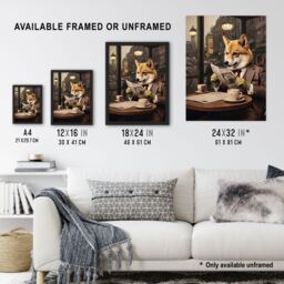 "Artery8 Shiba Inu Coffee Shop Cafe Reading Newspaper Formal Dress Extra Large XL Unframed Wall Art Poster Print - Size: W24"" x H32""" - thumbnail 3