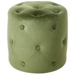 Wyld and Coco Olive Velvet Round Tufted Ottoman Pouffe 40 cm in Green - thumbnail 2