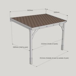 Rutland County Garden Furniture Ltd Felt Shingle Roof Car Port 2 Post, Wood - L300 x W362 cm - Light Green in Brown - thumbnail 5