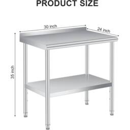 VOGREX Stainless Steel Prep Table w/ Backsplash 30 x 24 in Silver - thumbnail 2