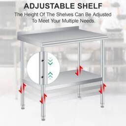 VOGREX Stainless Steel Prep Table w/ Backsplash 30 x 24 in Silver - thumbnail 5