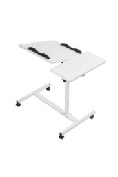 Living and Home Height Adjustable Overbed Table Computer Desk on Wheels in White - thumbnail 3