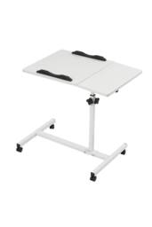 Living and Home Height Adjustable Overbed Table Computer Desk on Wheels in White