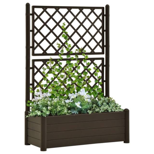 Berkfield Home Garden Planter with Trellis 100x43x142 cm PP Mocha in Black - Size: 100 x 43 x 142 cm - image 1
