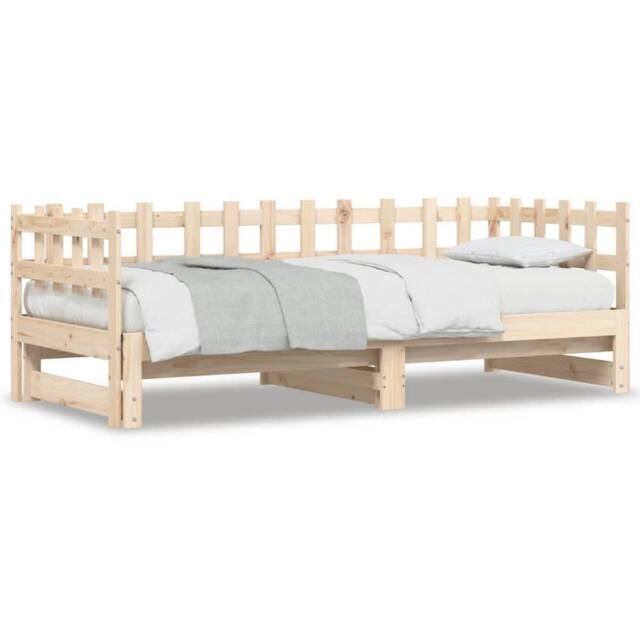 Berkfield Home Pull-out Day Bed 2x(80x200) cm Solid Wood Pine in Natural - image 1
