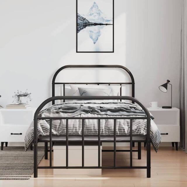 Berkfield Home Metal Bed Frame with Headboard & Footboard Black 100x190 cm - image 1