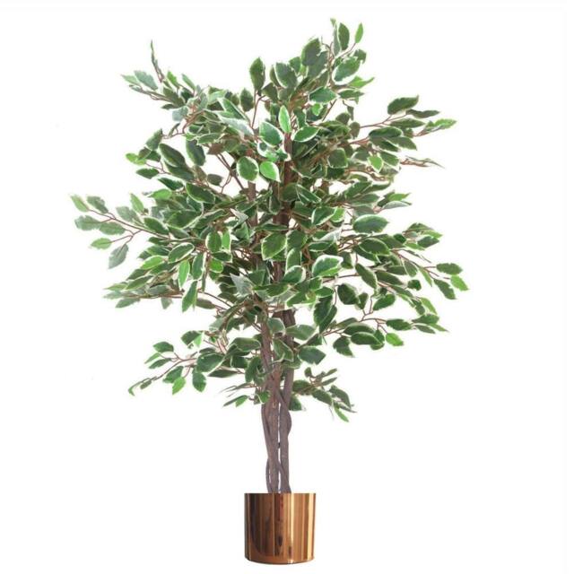 Leaf 130cm White Edge Ficus Artificial Plant Tree Copper Planter in Green - image 1