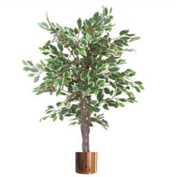 Leaf 130cm White Edge Ficus Artificial Plant Tree Copper Planter in Green - thumbnail 1