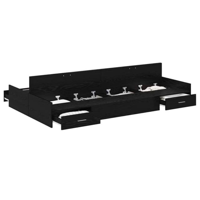 Berkfield Home Modern Storage Bed Frame Black oak 120 x 190 cm Engineered wood - image 1