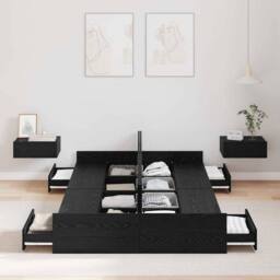 Berkfield Home Modern Storage Bed Frame Black oak 120 x 190 cm Engineered wood - thumbnail 4